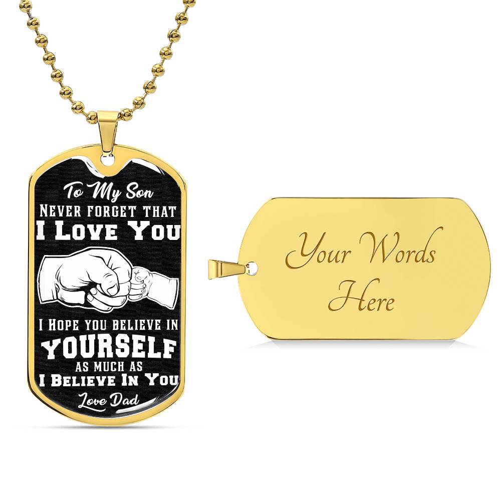 Luxury Military Necklace: 24" (61cm) with upgraded clasp Dog Tag: 28.5mm x 51mm 18K gold fininsh
