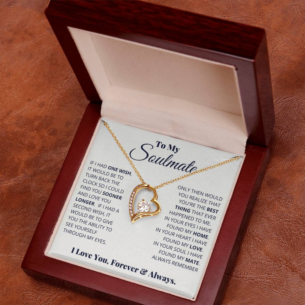 gift card with a large cz diamond in the middle of a heart necklace for a soulmate