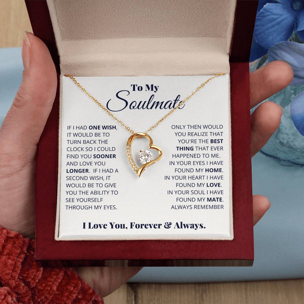 gift card with a large cz diamond in the middle of a heart necklace for a soulmate