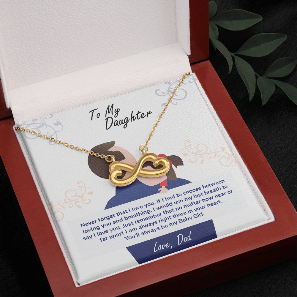 gift card with an endless love pendant 18K yellow gold finish necklace in the form of an side ways eight nade of two hearts