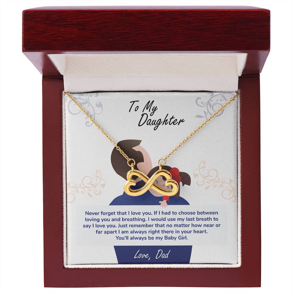 gift card with an endless love pendant 18K yellow gold finish necklace in the form of an side ways eight nade of two hearts