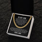 Men's necklace on a gift card, crafted from polished stainless steel and 14k yellow gold over stainless steel, featuring a chain width of 5 mm, adjustable length of 18 to 22 inches, weighing 28.5 grams, with a parrot clasp.