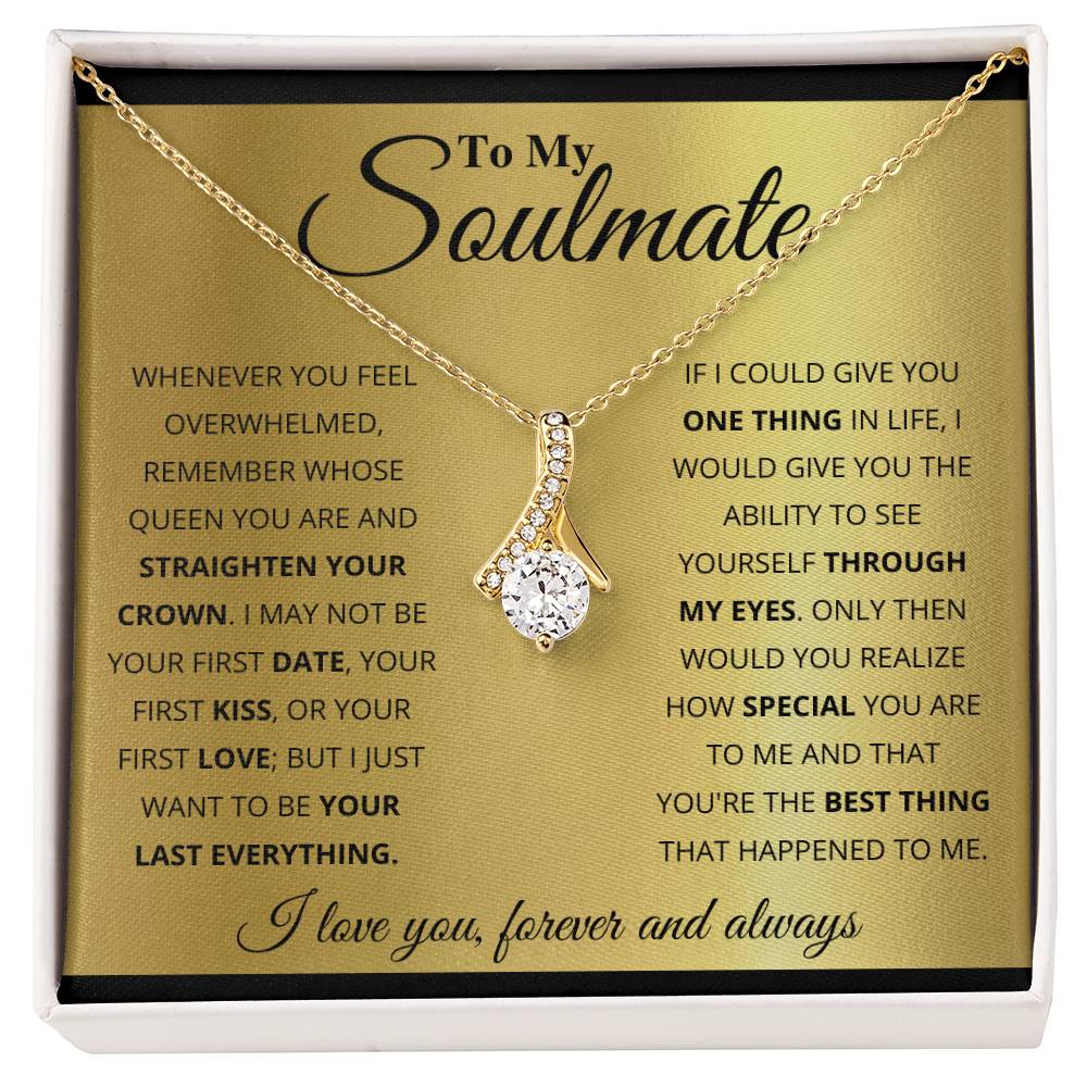 Gift box with The Alluring Beauty pendant necklace features a petite ribbon shaped pendant that is sure to dazzle
