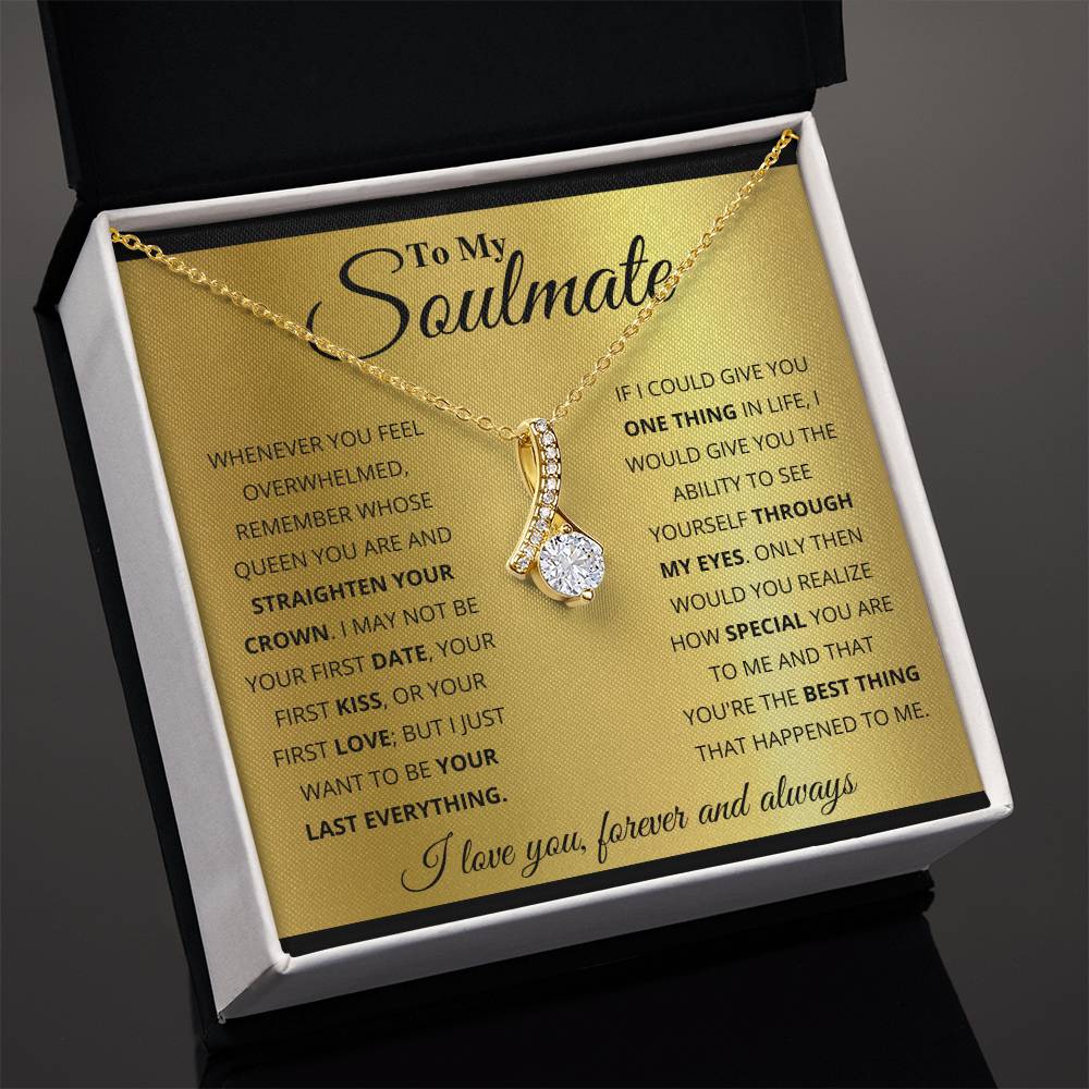 Gift box with The Alluring Beauty pendant necklace features a petite ribbon shaped pendant that is sure to dazzle