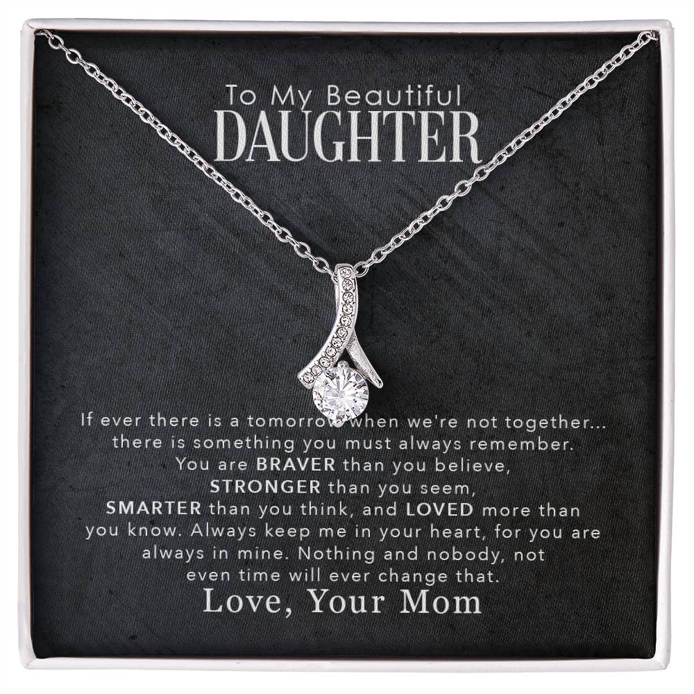 jewelry card with a necklace on it the necklace has a large cubit zirconia in the middle and is suspended on a lpiece of metal with numerous small cubity zirocnia on it