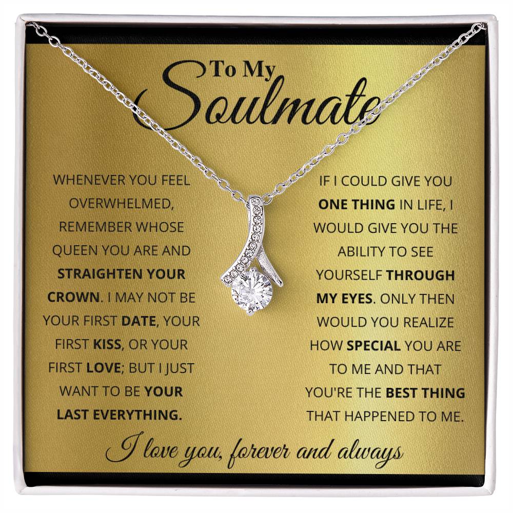 Gift box with The Alluring Beauty pendant necklace features a petite ribbon shaped pendant that is sure to dazzle