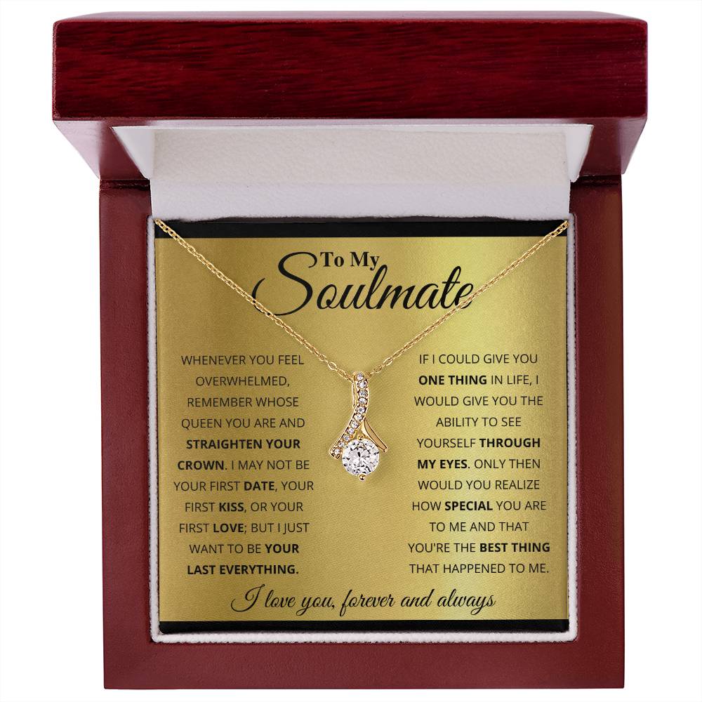 Gift box with The Alluring Beauty pendant necklace features a petite ribbon shaped pendant that is sure to dazzle