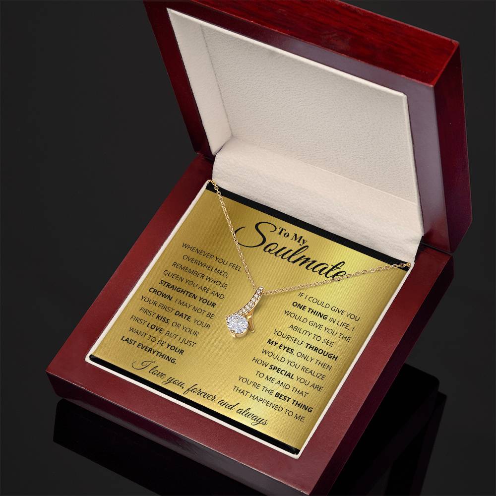 Gift box with The Alluring Beauty pendant necklace features a petite ribbon shaped pendant that is sure to dazzle