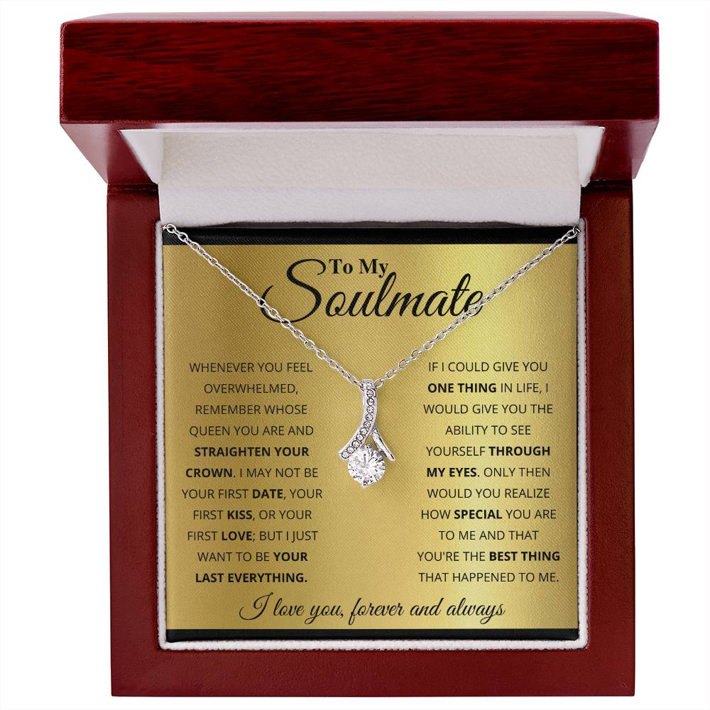 Gift box with The Alluring Beauty pendant necklace features a petite ribbon shaped pendant that is sure to dazzle