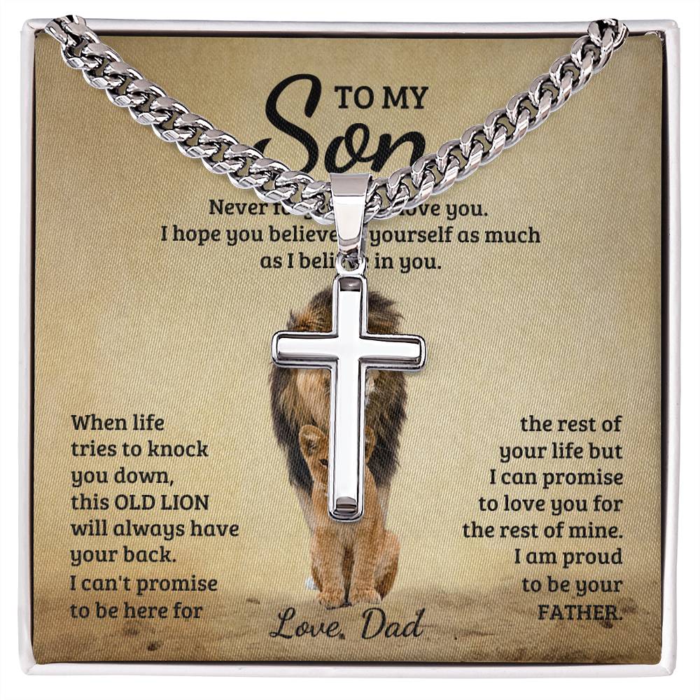 Gift card for a son with a cuban Link Chain made from stainless steel