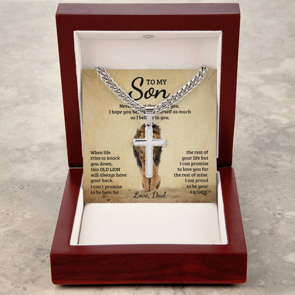 Gift card for a son with a cuban Link Chain made from stainless steel