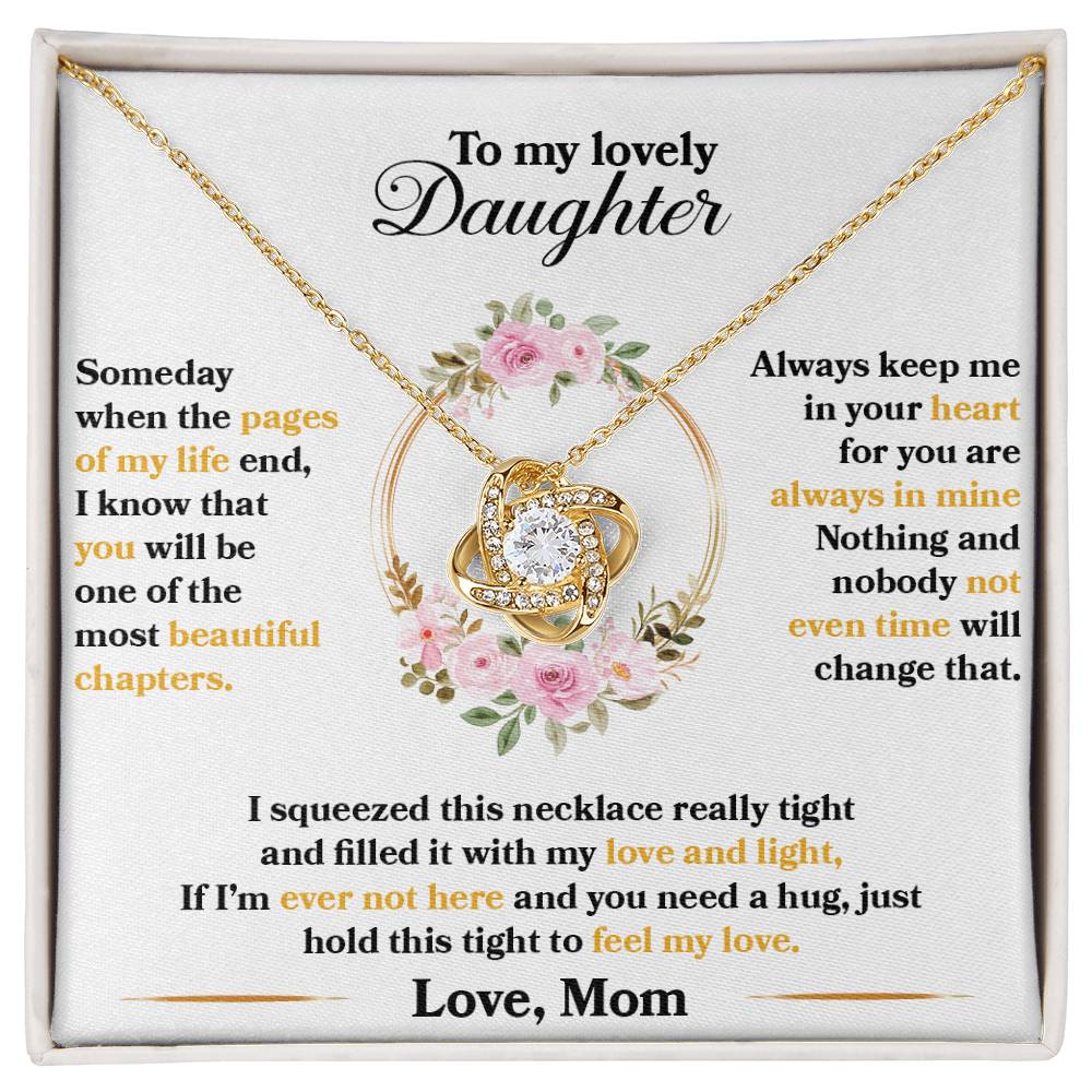 gift card with 18k yelow gold over stainless steel love knot pendant neckalce