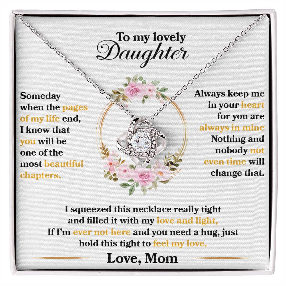 gift card with 14k white gold over stainless steel love knot pendant neckalce