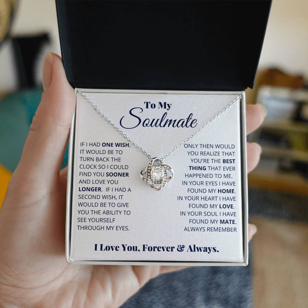 gift card with a Love knot pendant necklace for a soulmate