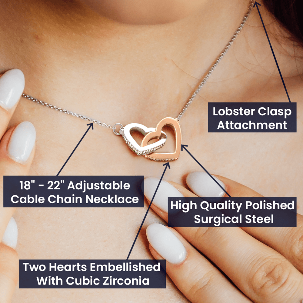 Two heart pendants embellished with CZ crystals High quality polished surgical steel and rose gold finish or 18k yellow gold finish Pendant dimensions: 0.6" (1.5cm) height / 1.1" (2.8cm) width Adjustable length: 18" - 22" (45.72 cm - 55.88 cm) Lobster clasp