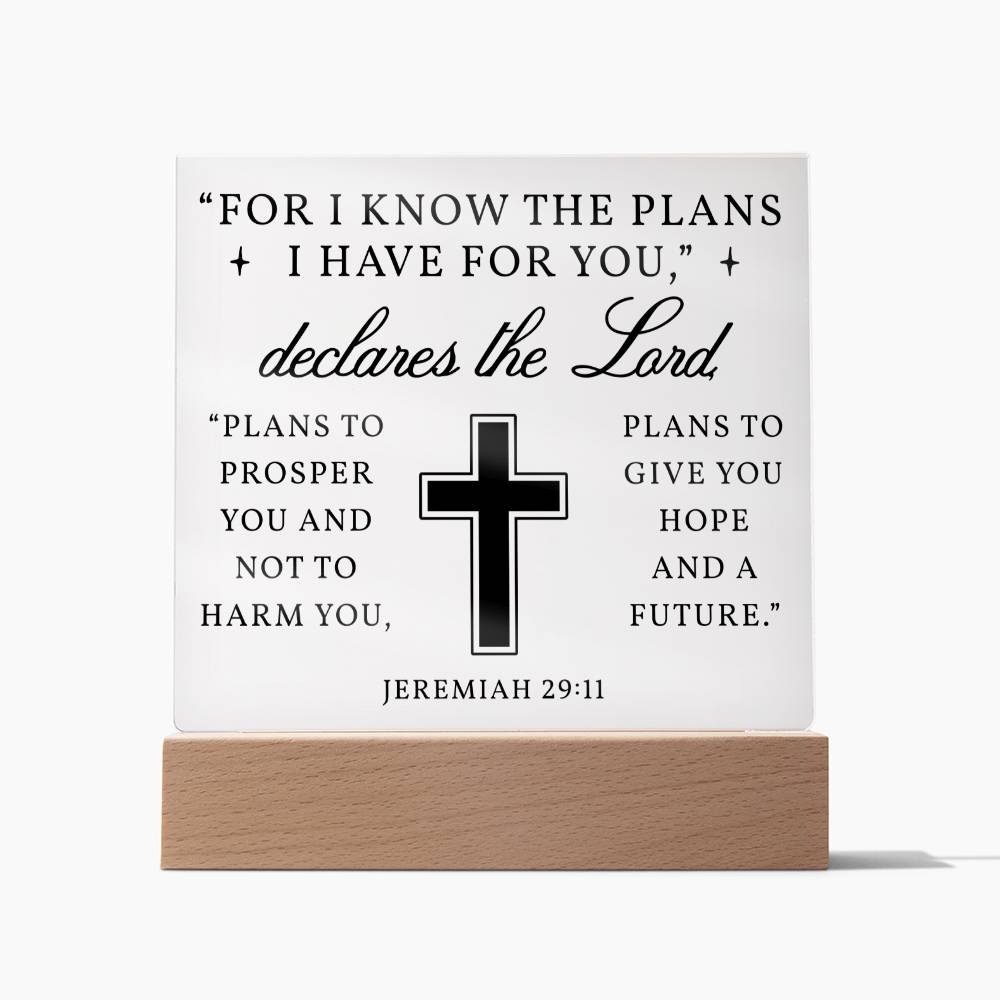 For I know The Plans I Have For You - Acrylic plaque nightlight, Scripture
