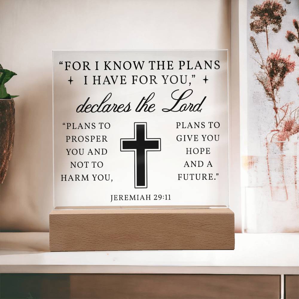 For I know The Plans I Have For You - Acrylic plaque nightlight, Scripture