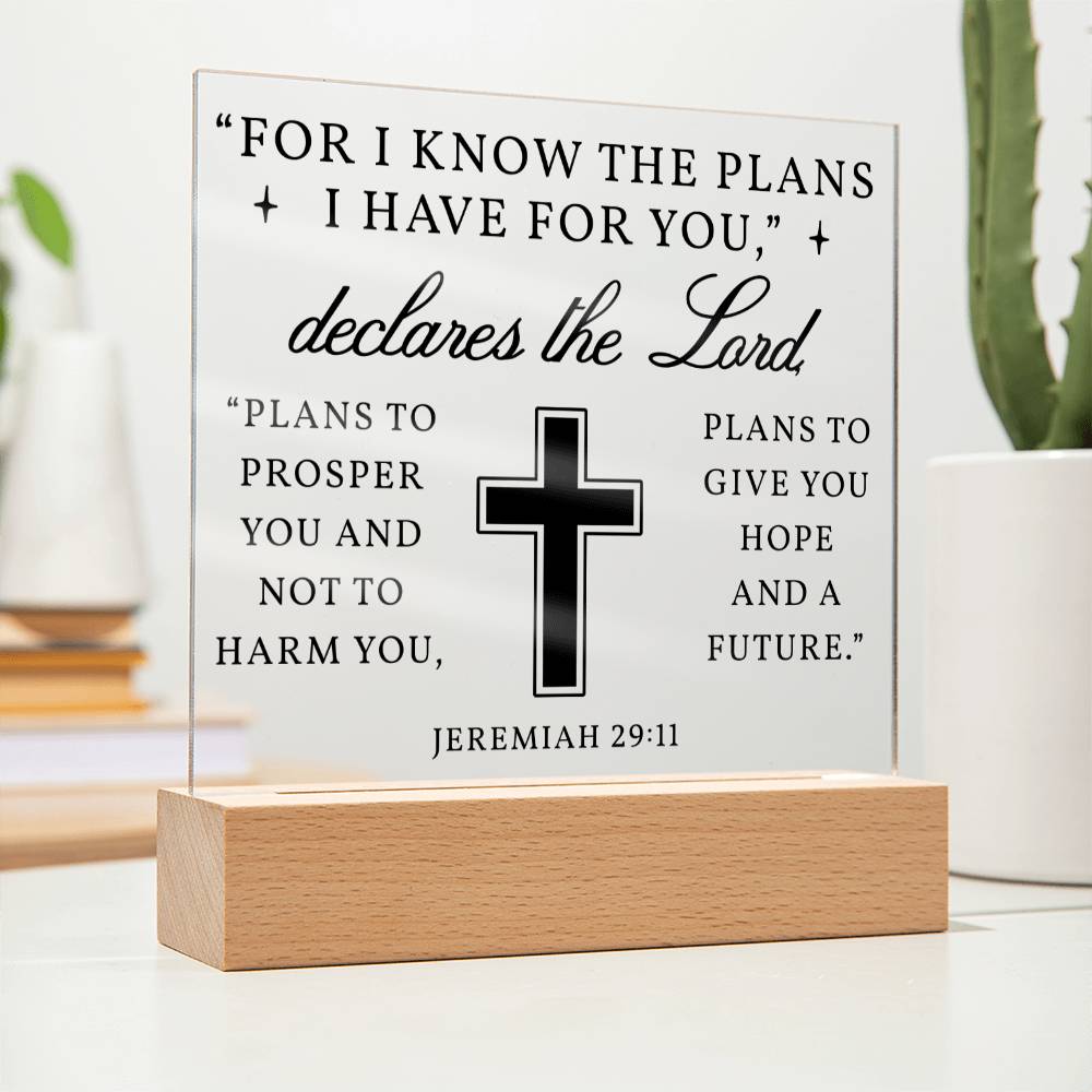 For I know The Plans I Have For You - Acrylic plaque nightlight, Scripture