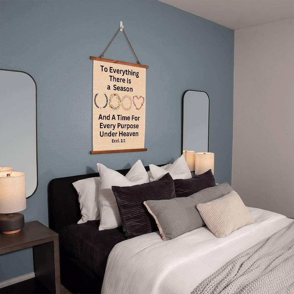 Wood Framed Wall Tapestry with 'To Everything There is a Season' Quote - Soft, Lightweight Polyester with Wooden Hanging System, Vibrantly Printed Design