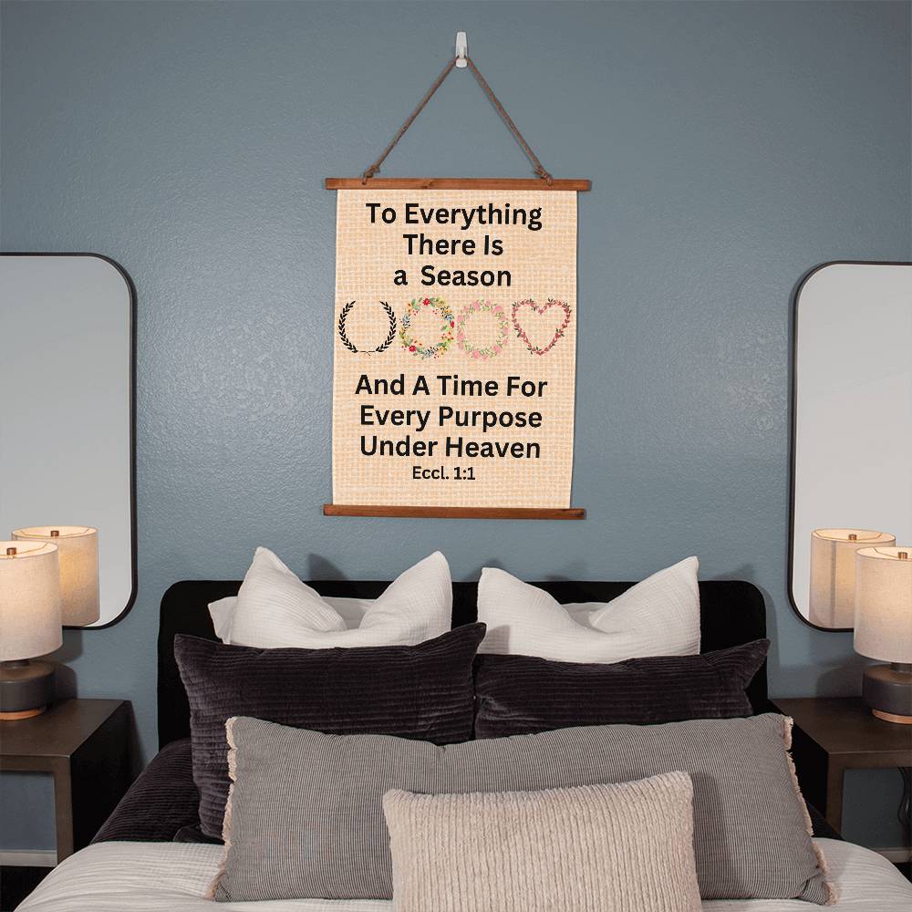Wood Framed Wall Tapestry with 'To Everything There is a Season' Quote - Soft, Lightweight Polyester with Wooden Hanging System, Vibrantly Printed Design