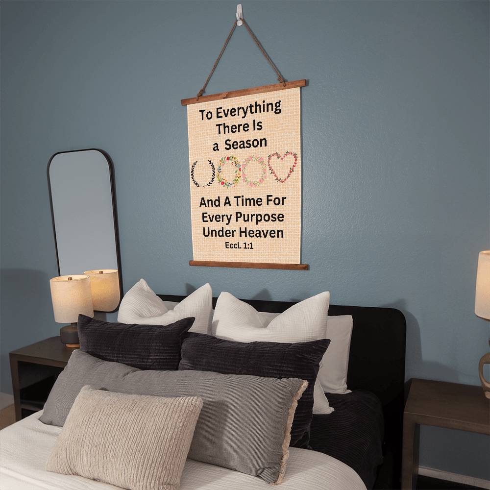 Wood Framed Wall Tapestry with 'To Everything There is a Season' Quote - Soft, Lightweight Polyester with Wooden Hanging System, Vibrantly Printed Design