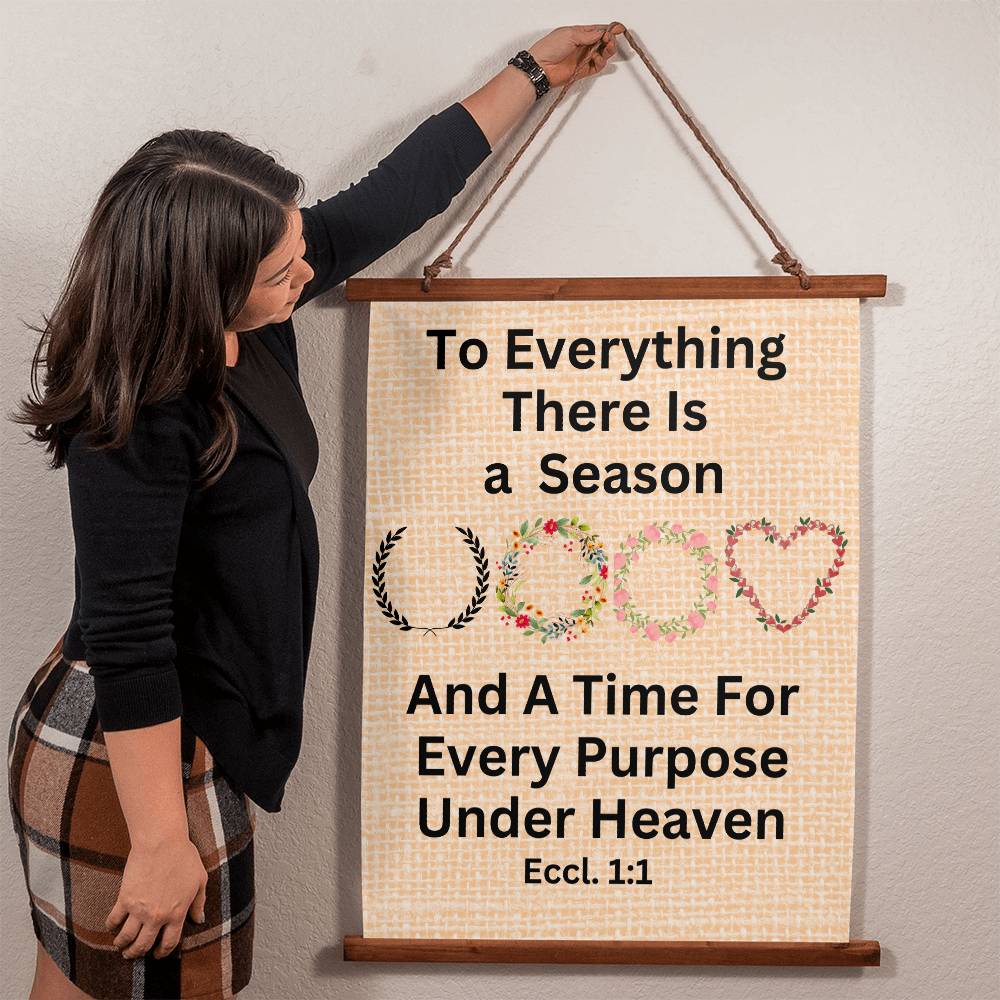 Wood Framed Wall Tapestry with 'To Everything There is a Season' Quote - Soft, Lightweight Polyester with Wooden Hanging System, Vibrantly Printed Design
