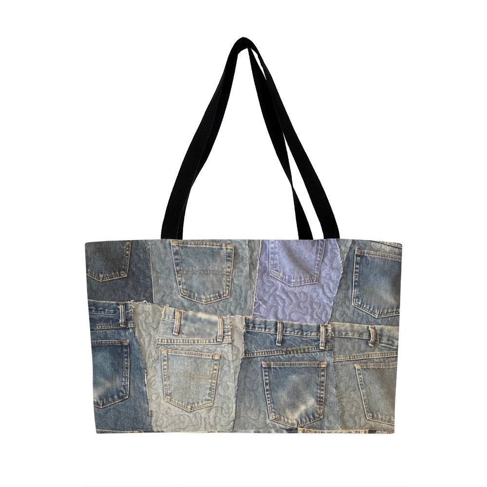 polyester Weekender Tote Bag, 13x24 inch with 27-inch handles, cream or black options. Ideal for holidays, beach days, and special gifts
