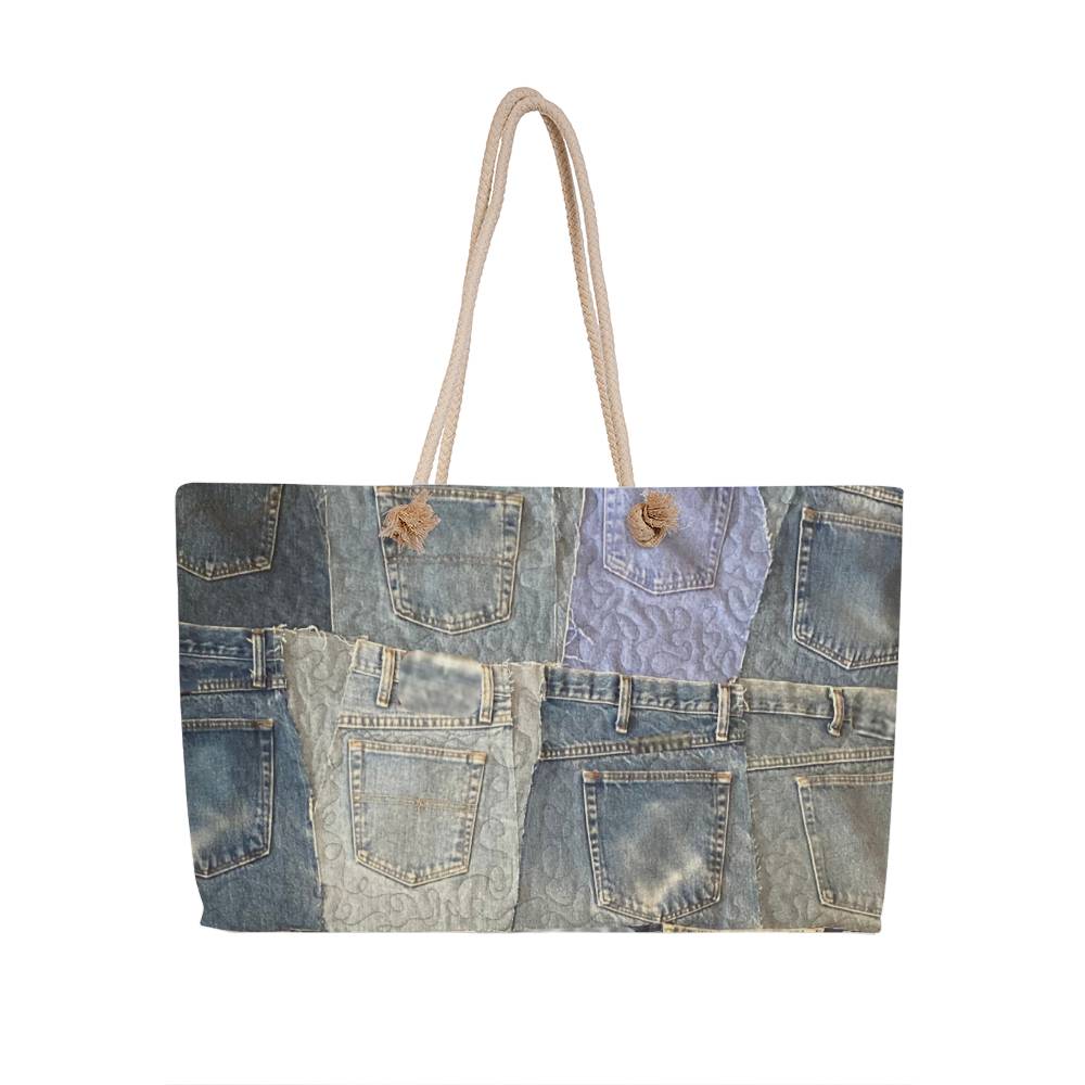polyester Weekender Tote Bag, 13x24 inch with 27-inch handles, cream or black options. Ideal for holidays, beach days, and special gifts