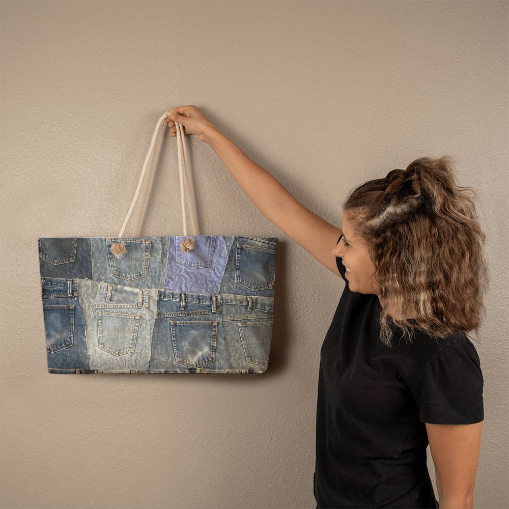 polyester Weekender Tote Bag, 13x24 inch with 27-inch handles, cream or black options. Ideal for holidays, beach days, and special gifts