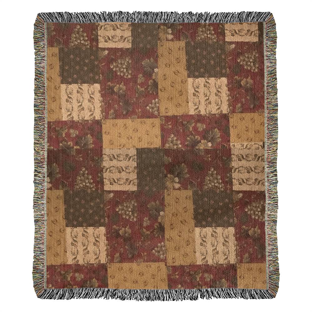 Beautiful Quilt Pattern on This Heirloom Artwork Woven Blanket. A Keepsake To Wrap Up In On A Cold Night