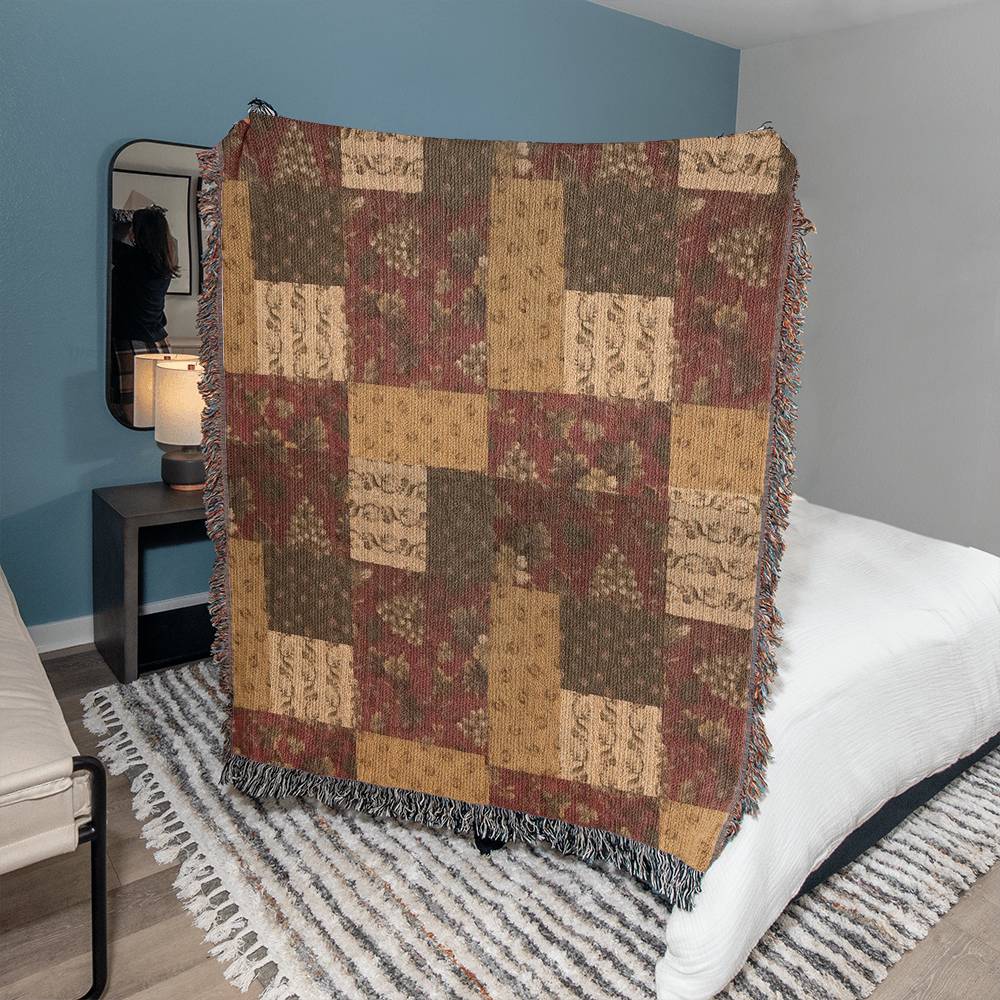 Beautiful Quilt Pattern on This Heirloom Artwork Woven Blanket. A Keepsake To Wrap Up In On A Cold Night