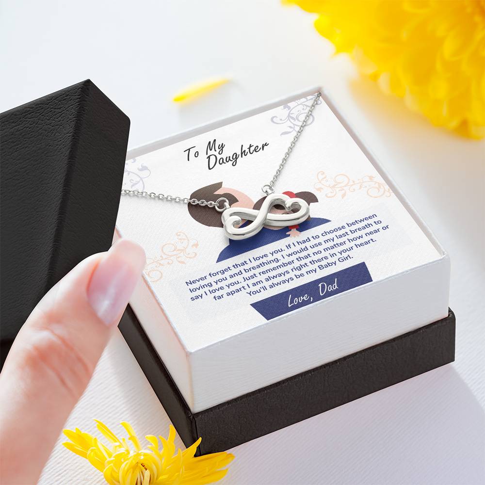 gift card with an endless love pendant white gold finish necklace in the form of an side ways eight made of two hearts