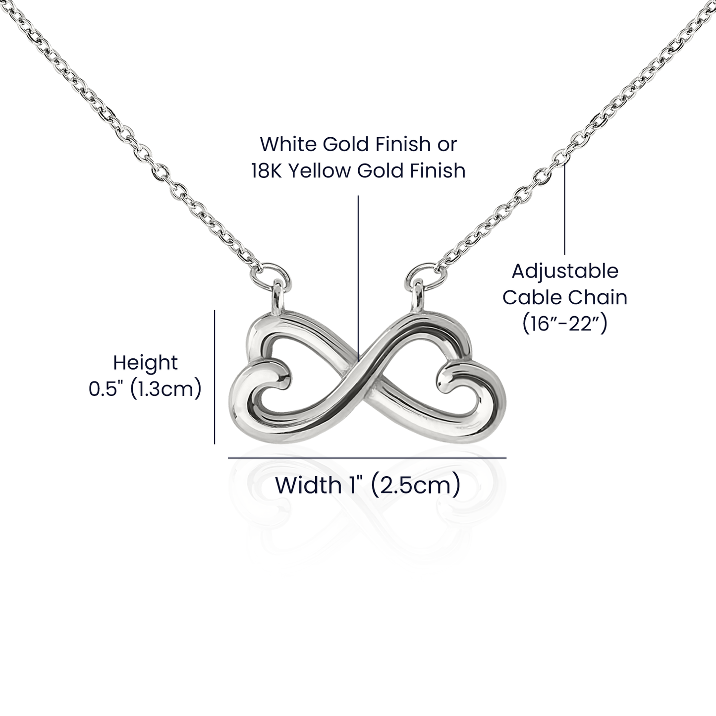 Express your affection with the Endless Love Necklace, showcasing a heart-shaped infinity symbol in 14k white gold or 18k yellow gold finish, polished to perfection, adjustable chain."