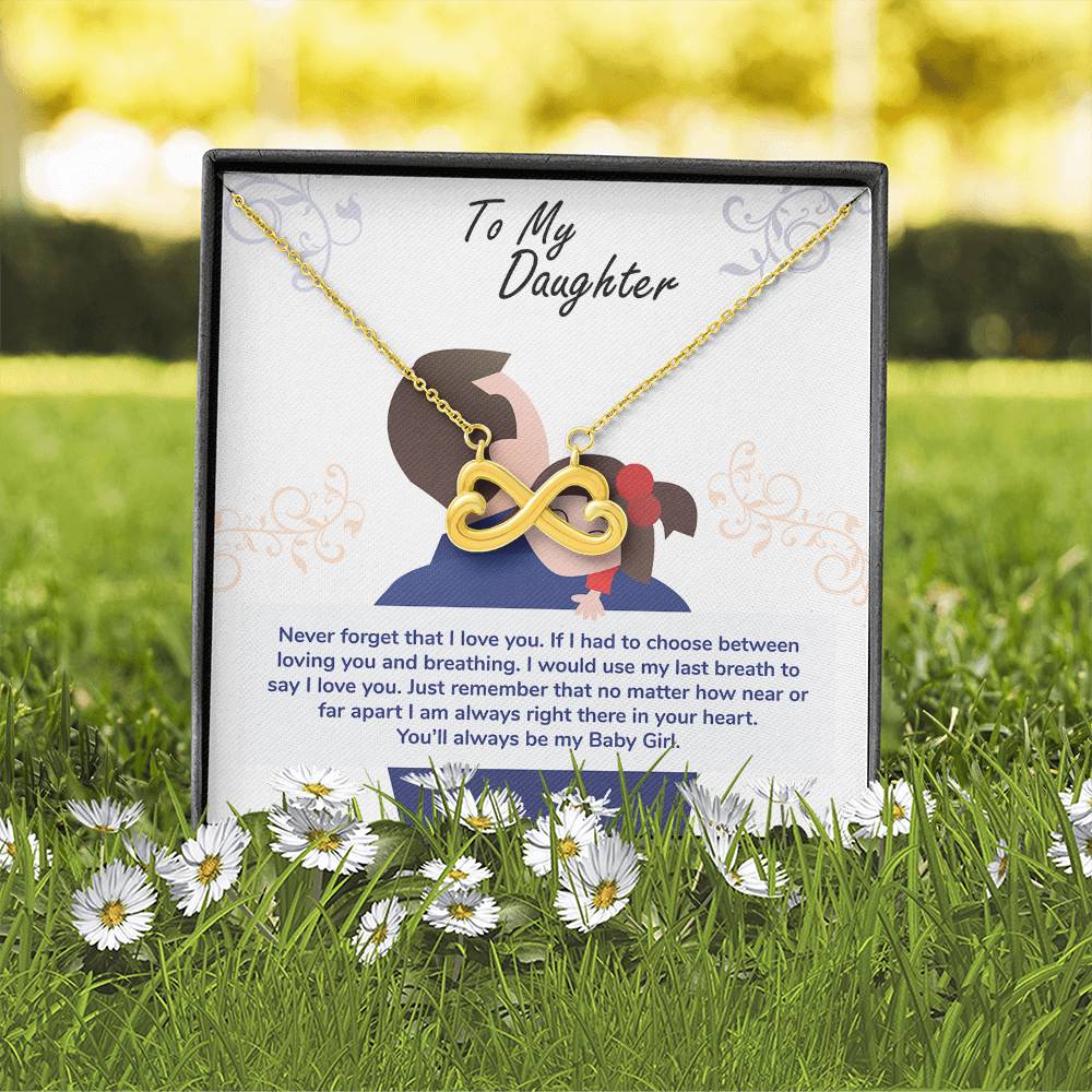 gift card with an endless love pendant 18K yellow gold finish necklace in the form of an side ways eight nade of two hearts