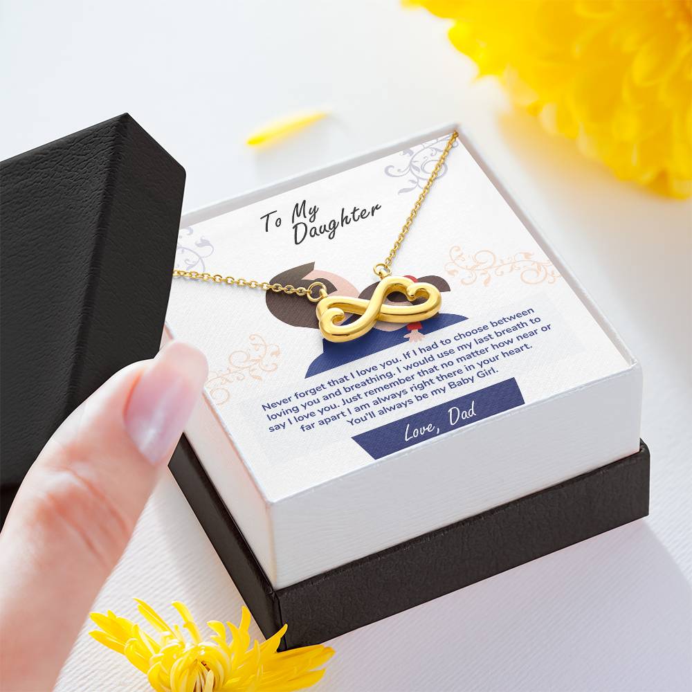 gift card with an endless love pendant 18K yellow gold finish necklace in the form of an side ways eight nade of two hearts