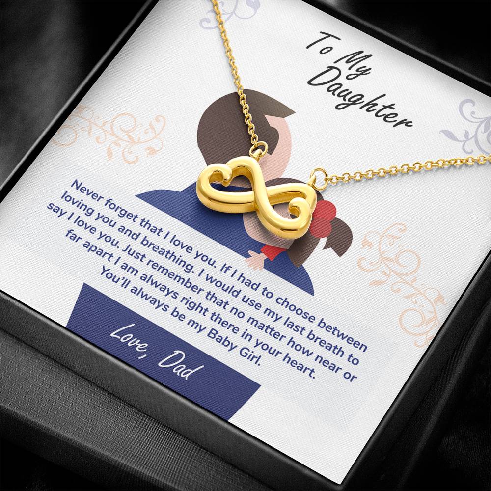 gift card with an endless love pendant 18K yellow gold finish necklace in the form of an side ways eight nade of two hearts