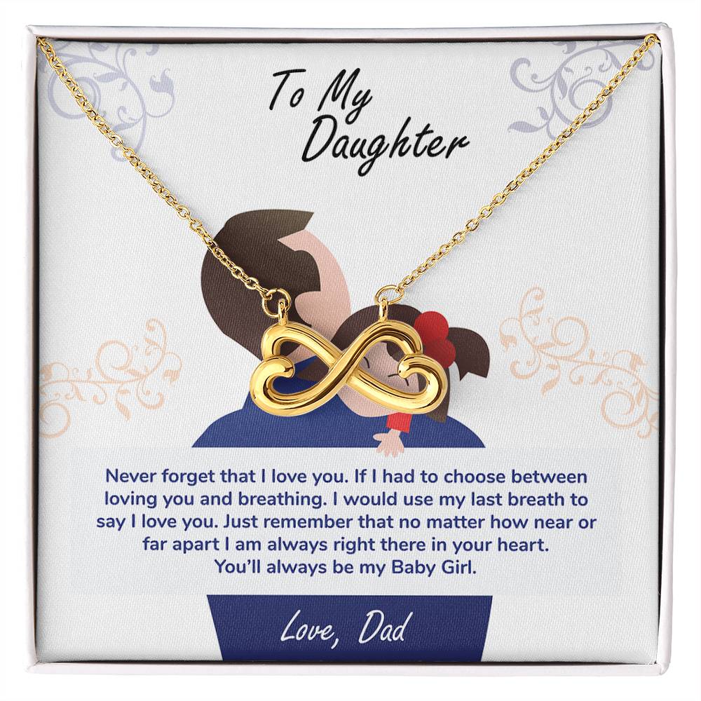 gift card with an endless love pendant 18K yellow gold finish necklace in the form of an side ways eight nade of two hearts