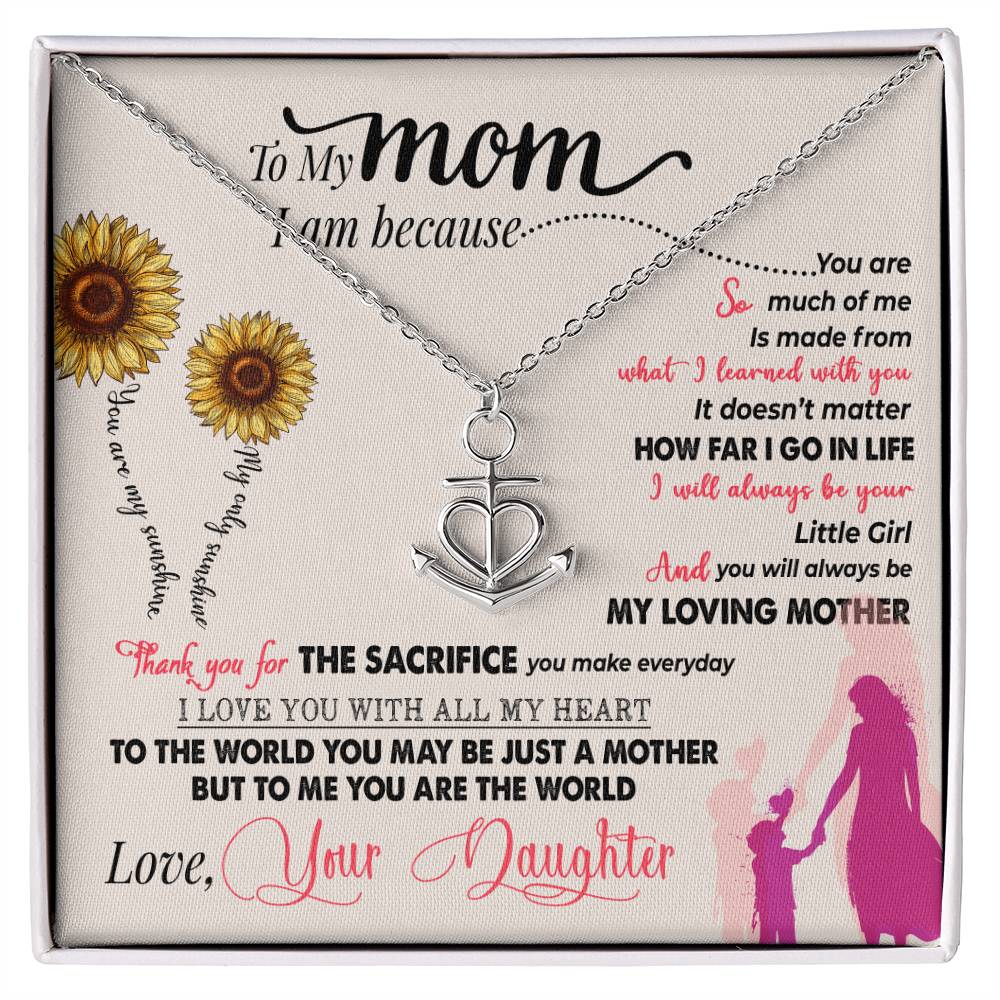 gift card with a combination heart and ship anchor pendant necklace Material is stainless steel