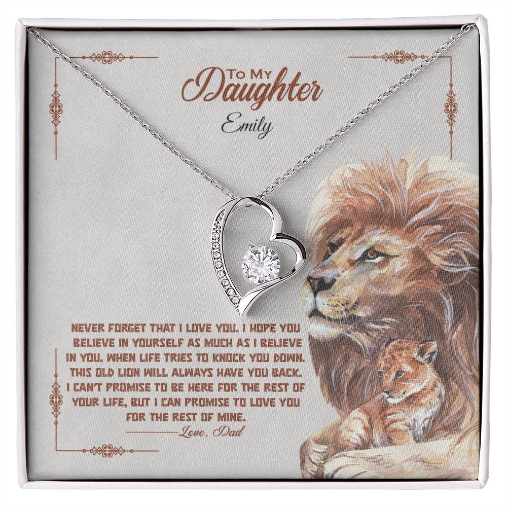 a gift box with a stainless steel heart shapped pedant necklace with a large cz diamond and small ca chip diamonds on the perimeter A