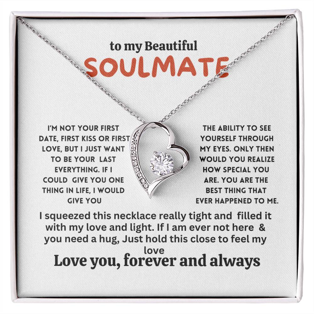 Gift card with a necklace featuring a 6.5mm round cut cubic zirconia stone in 14k white gold finish, pendant dimensions 0.8 inches in height and 0.7 inches in width, adjustable chain length of 18 to 22 inches, with a lobster clasp.