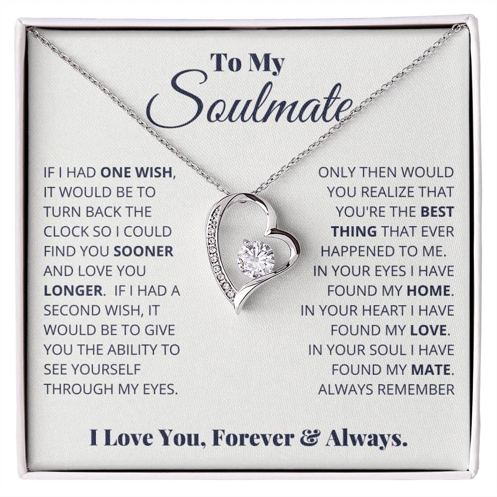 gift card with a large cz diamond in the middle of a heart necklace for a soulmate
