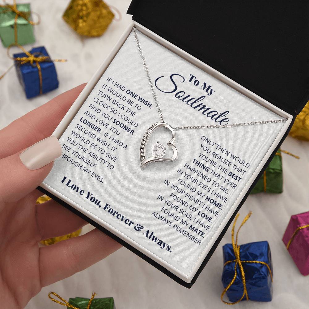 gift card with a large cz diamond in the middle of a heart necklace for a soulmate
