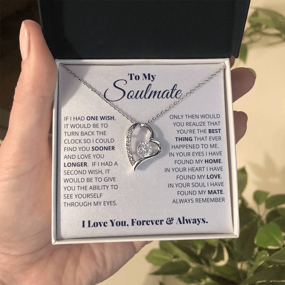 gift card with a large cz diamond in the middle of a heart necklace for a soulmate