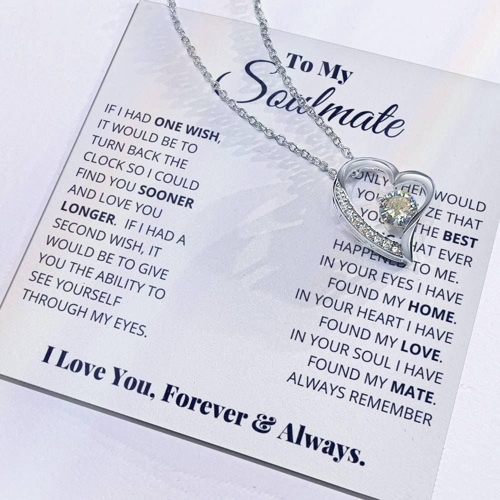 gift card with a large cz diamond in the middle of a heart necklace for a soulmate