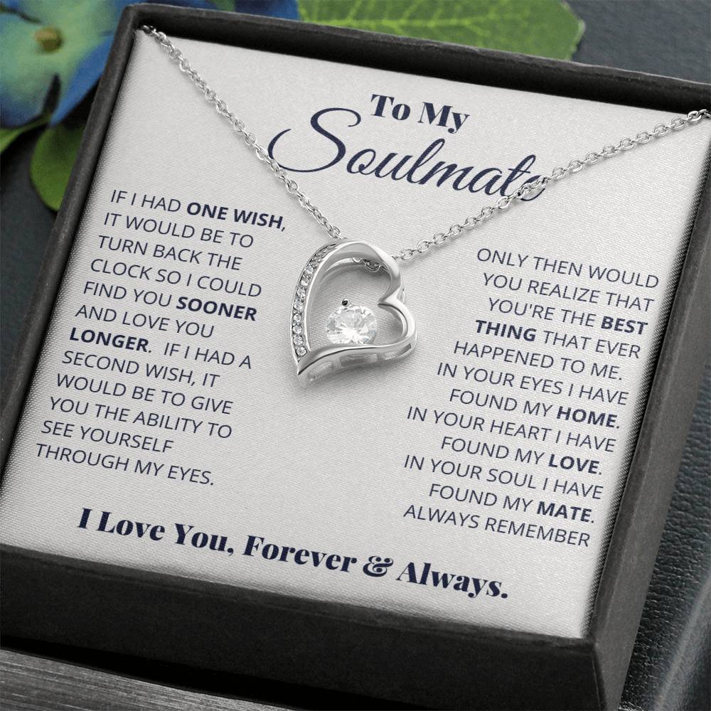 gift card with a large cz diamond in the middle of a heart necklace for a soulmate