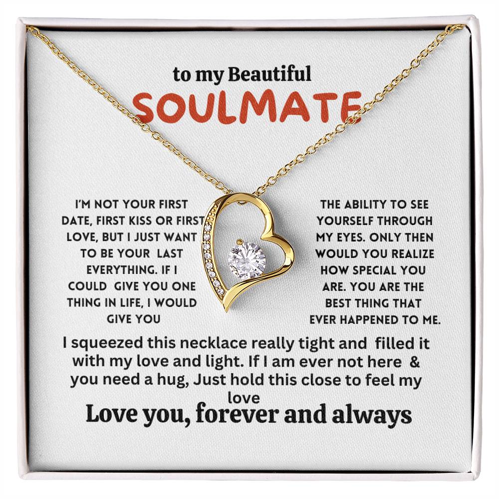 Necklace on a gift card, showcasing a 6.5mm round cut cubic zirconia stone in 18k yellow gold finish, with pendant dimensions of 0.8 inches in height and 0.7 inches in width, adjustable chain length from 18 to 22 inches, and a lobster clasp.