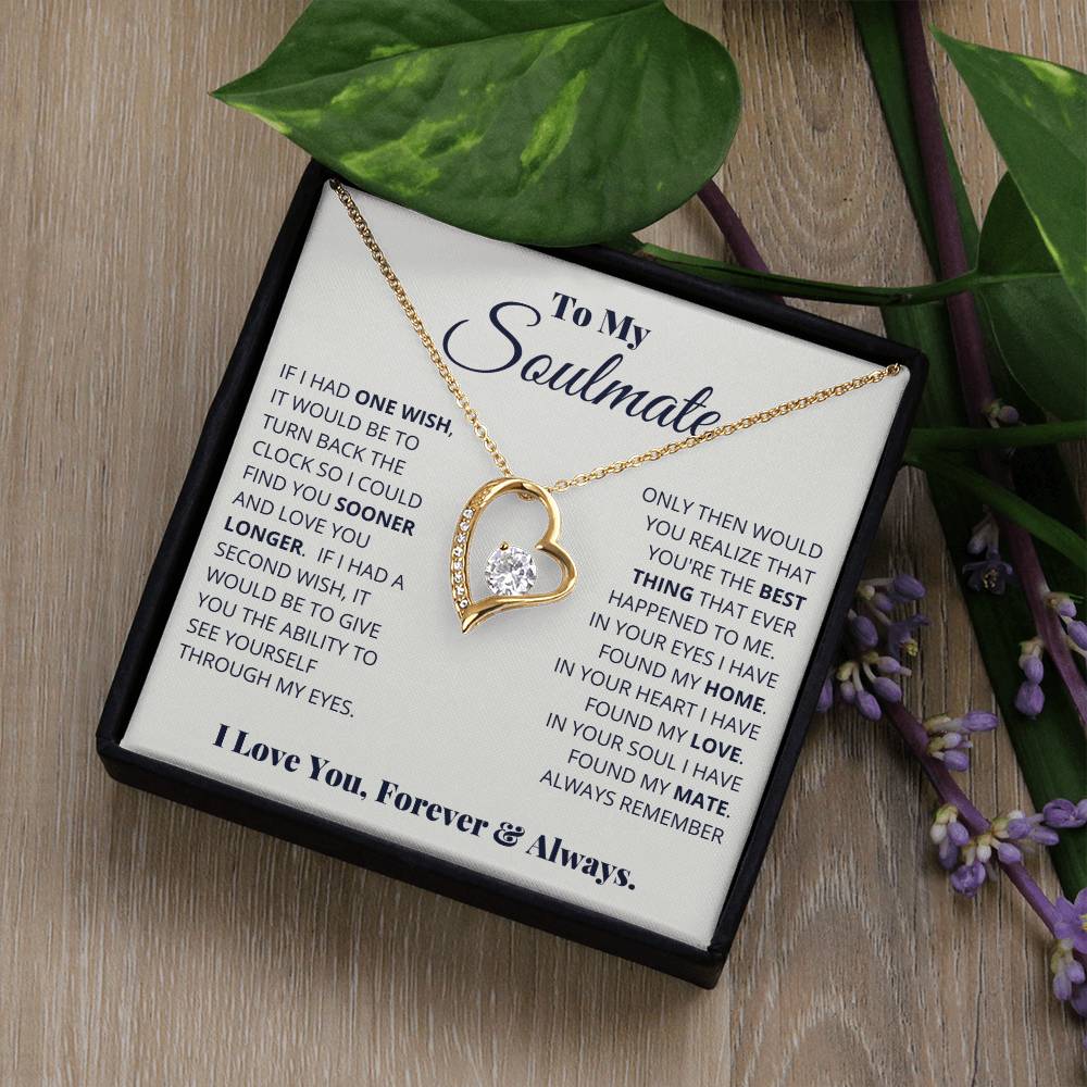 gift card with a large cz diamond in the middle of a heart necklace for a soulmate