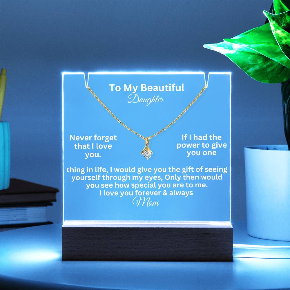 alluring beauty test white text on a  clear acrylic