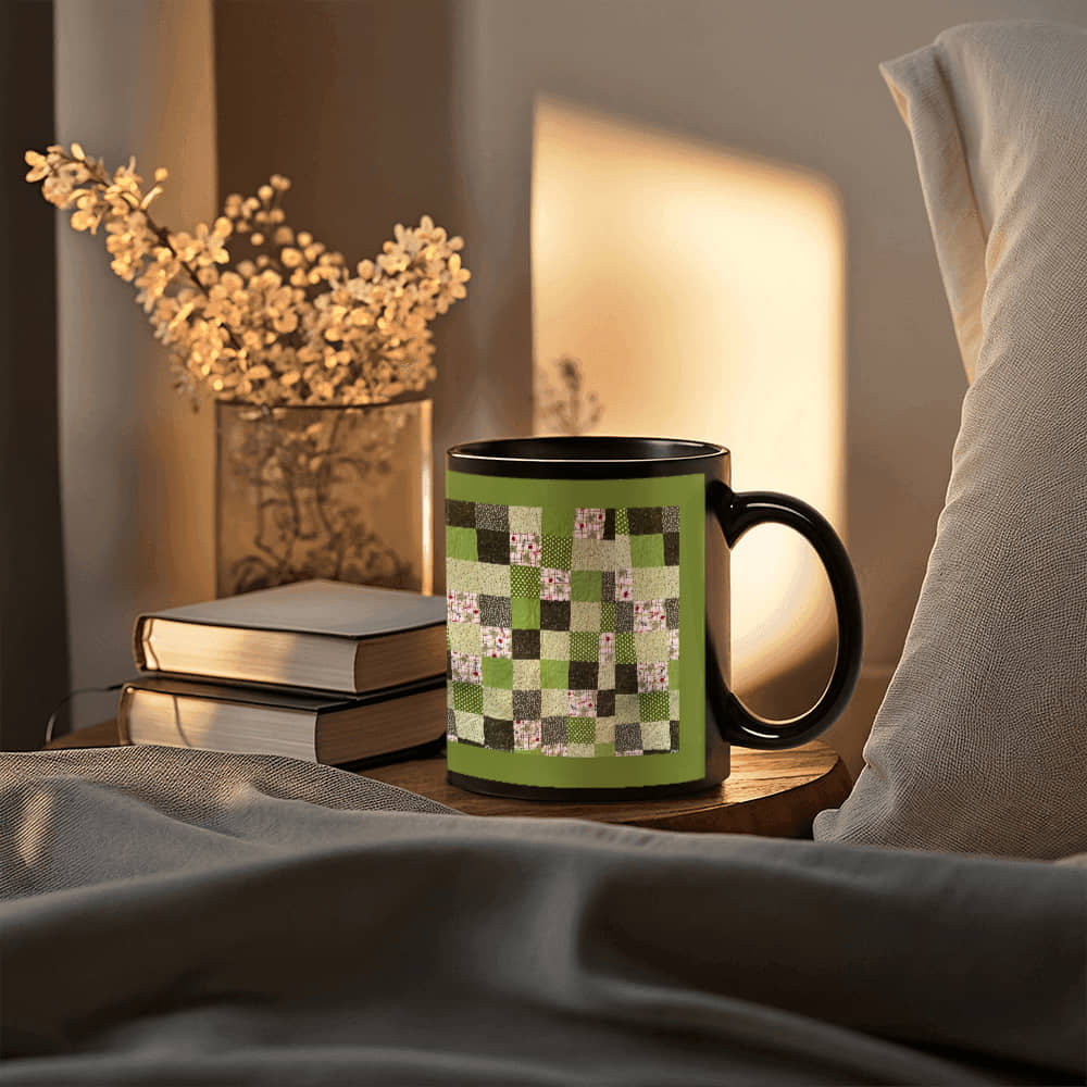 Green quilt for Black Ceramic Mug Green border