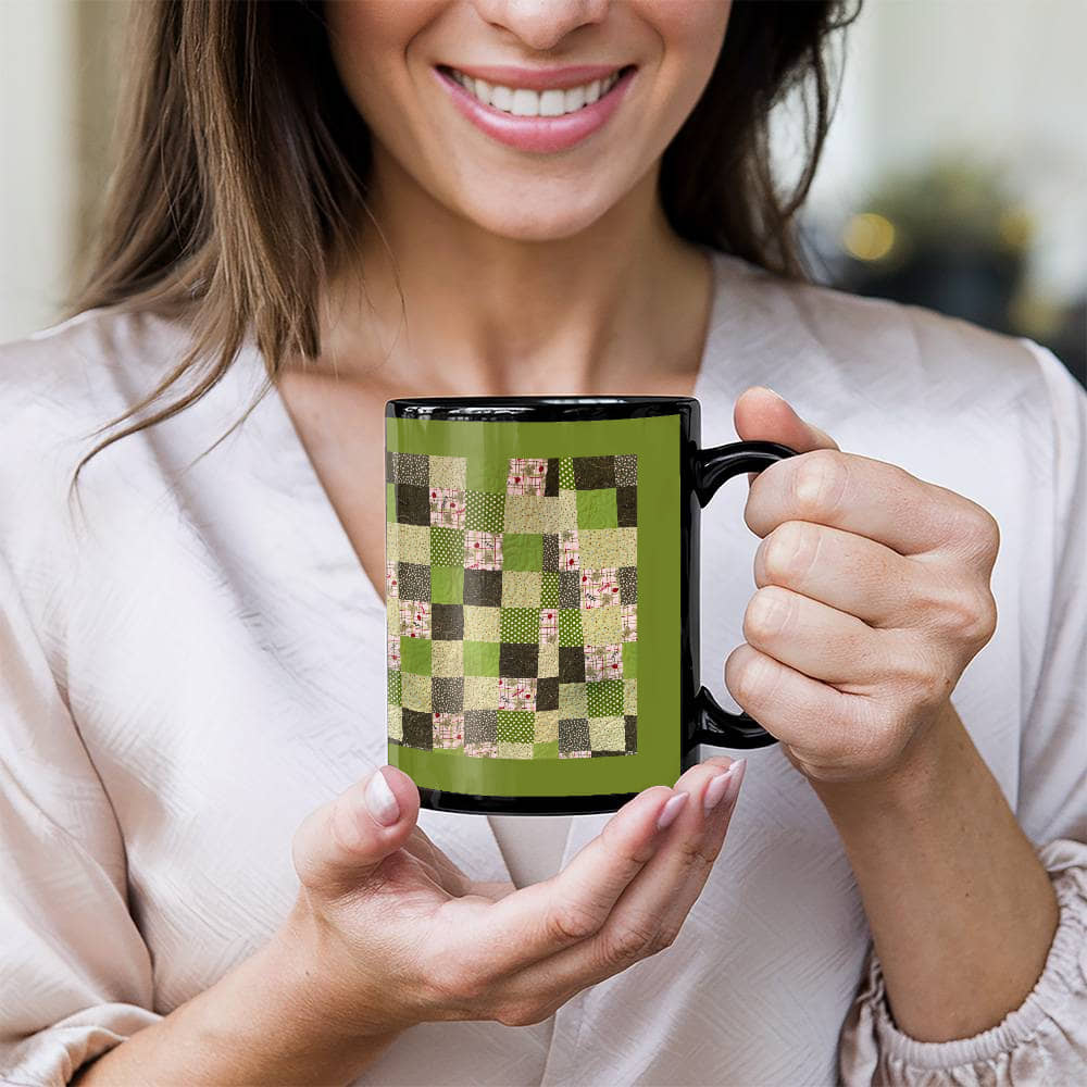 Green quilt for Black Ceramic Mug Green border